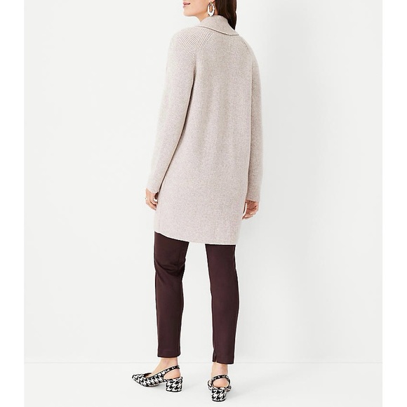 Ann Taylor | Shawl Collar Coatigan Open Front Oatmeal Knit Relaxed Cardigan - Picture 2 of 15